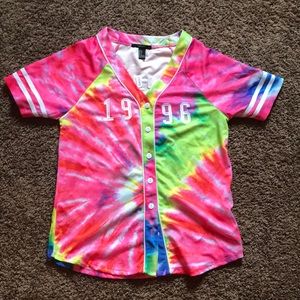 Tie dye butten up shirt.